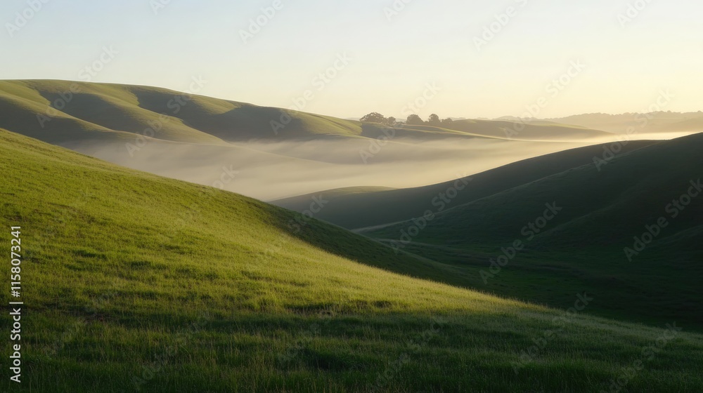 Serene Sunrise Over Rolling Green Hills Serene Sunrise Over Rolling Green Hills