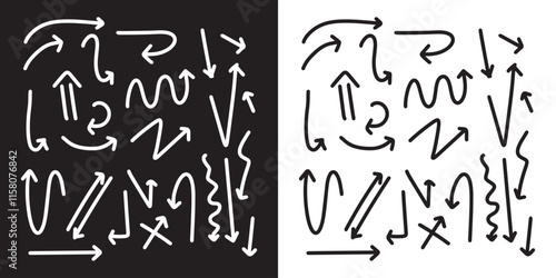 set of doodles brushstroke element design. line waving, arrow curve photo