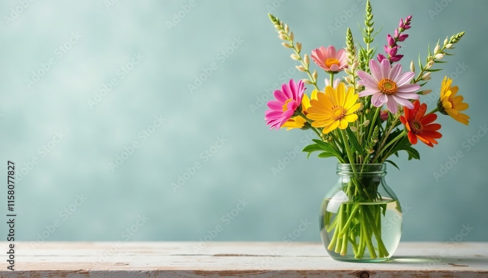 Meadow flowers and grasses in a simple glass vase, landscape, natural, flowers Meadow flowers and grasses in a simple glass vase, landscape, natural, flowers