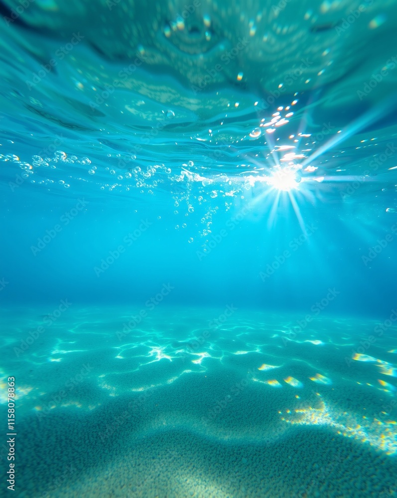 Obraz premium Tranquil Underwater Scene with Sunlight Glimmers in Crystal Clear Ocean