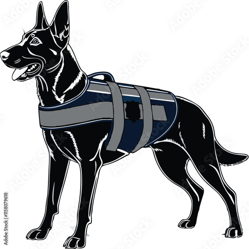 Belgian Malinois Police Dog line vector illustration  white background