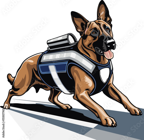 Belgian Malinois Police Dog line vector illustration  white background