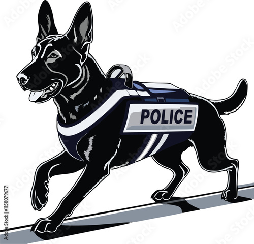 Belgian Malinois Police Dog line vector illustration  white background