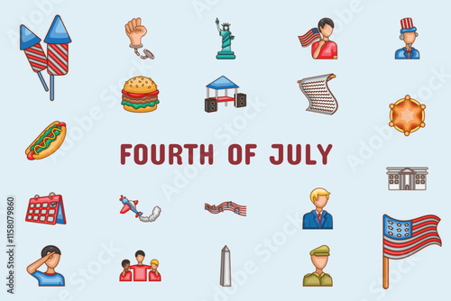 Fourth of July Lineal Color Vector Illustration Icon Sticker Set Design Materials