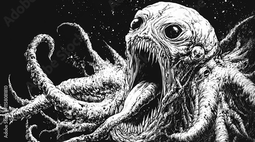 The eldritch abomination a cosmic horror from beyond the stars. Eldritch. Illustration photo