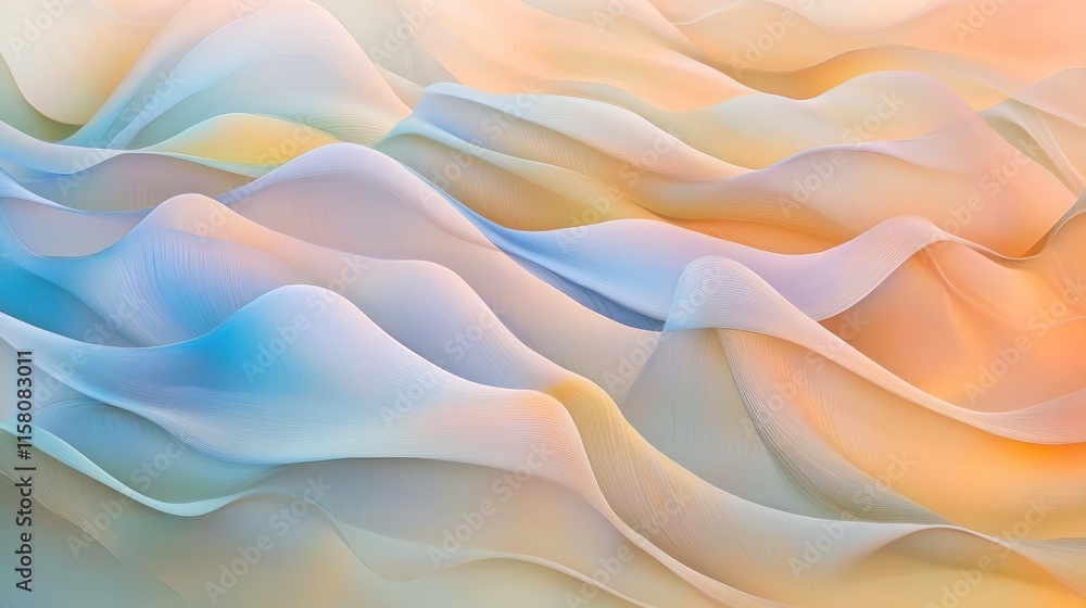 Obraz premium Abstract Pastel Waves: A Serene Digital Art Landscape