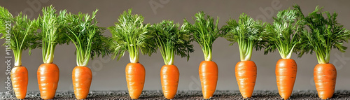 Vibrant Row of Fresh Carrots in a Realistic Photo photo