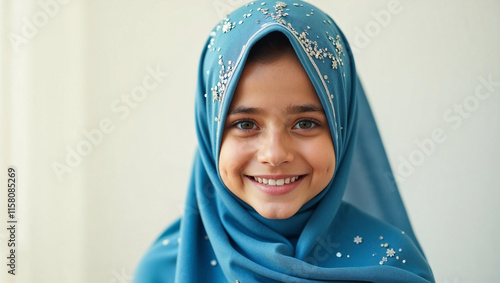 portrait of a joyful Islamic girl with a radiant smiling