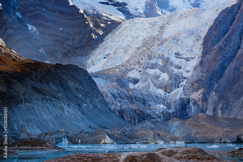 Close-up of Annapurna North Glacier, moraine and Narchang Lake photo