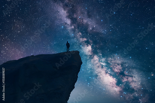 A Lonely Figure Under the Majestic Milky Way: An Ode to the Infinite Possibilities of the Universe and the Beauty of the Night Sky photo