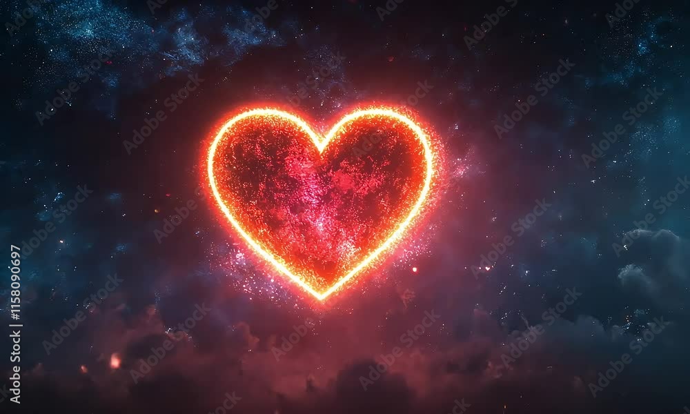 Bright and Glowing Heart Shape Created with Sparkling Lights Against a Cosmic Night Sky Filled with Stars and Colorful Nebulae, Representing Love and Passion with ai generated. Bright and Glowing Heart Shape Created with Sparkling Lights Against a Cosmic Night Sky Filled with Stars and Colorful Nebulae, Representing Love and Passion with ai generated.