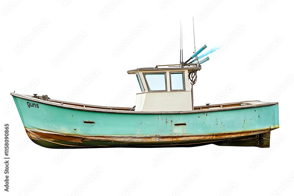 Obraz premium Exploring a Vintage Fishing Boat: A Detailed Look at its Features and History on the Sea, Old Vessel's Charm