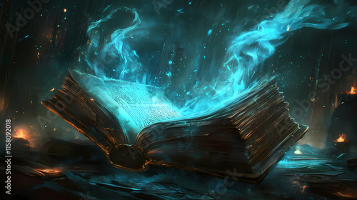 An ancient tome filled with forbidden knowledge that whispers in the night promising power and unleashing eldritch horrors. Eldritch. Illustration
