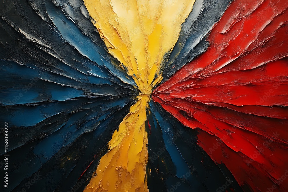 Fototapeta premium Abstract impasto painting with red, blue, and yellow.