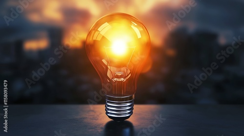 light bulb on city background