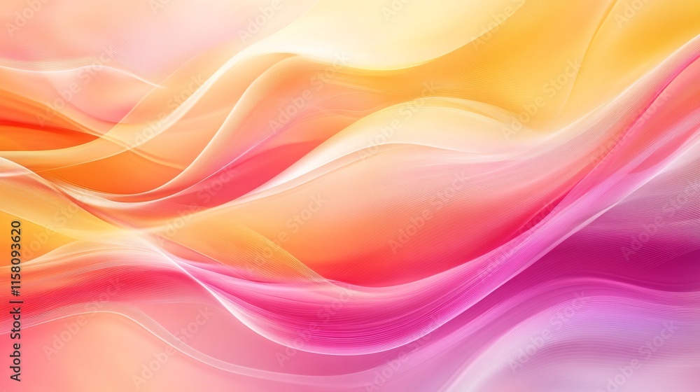 Obraz premium Soft Flowing Waves of Abstract Colors Blending Together in a Beautiful Gradient of Warm Pink, Orange, and Yellow Hues for a Serene Background