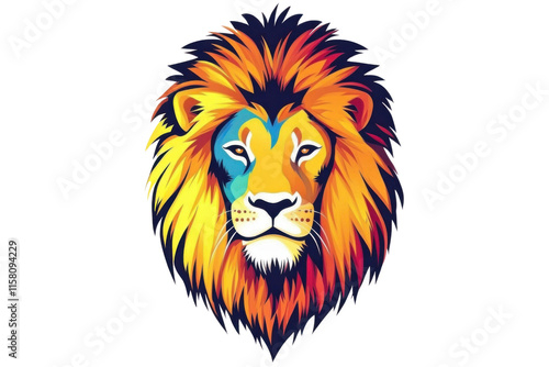 colorful lion head illustration on transparent background photo