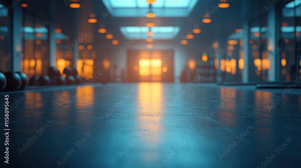 Modern gym interior with sunset lighting. Modern gym interior with sunset lighting.