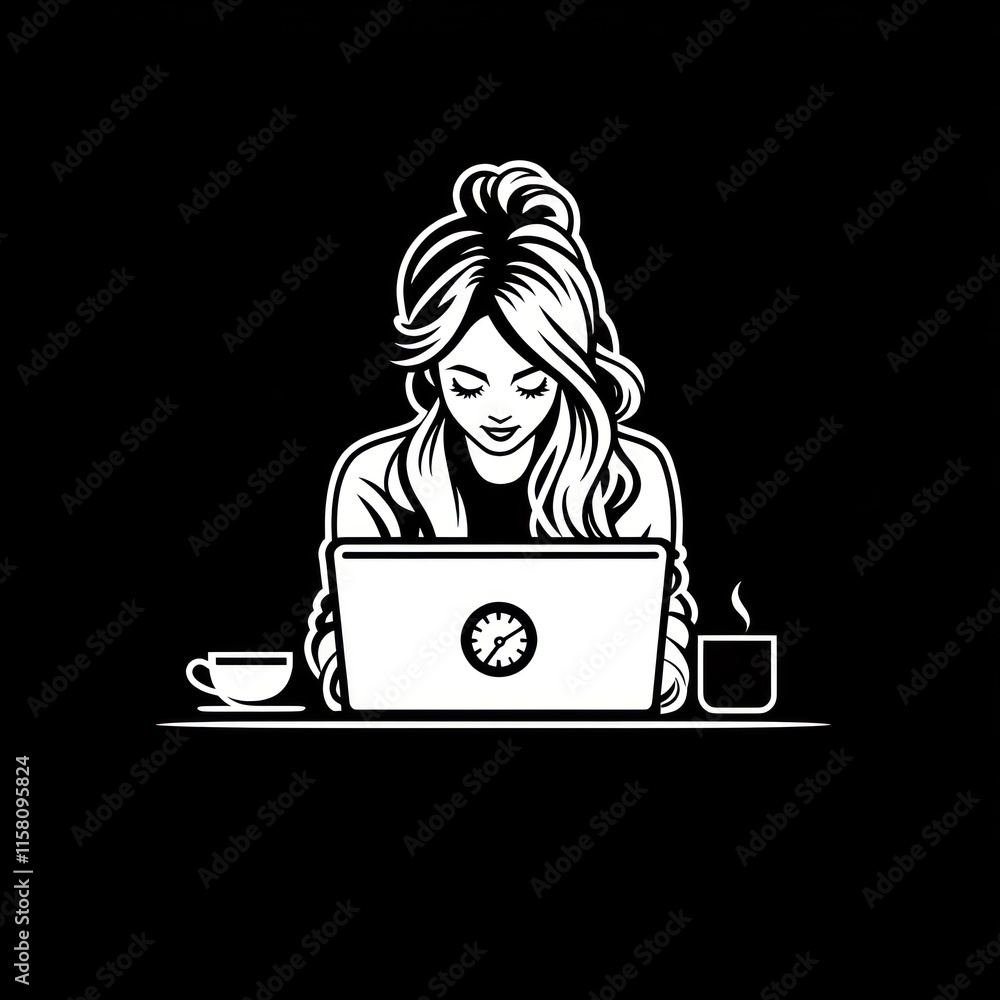 Woman working on laptop, coffee beside. Woman working on laptop, coffee beside.