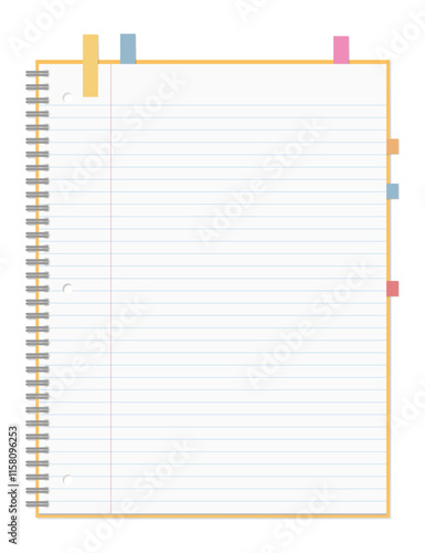 シンプルな罫線のノートと付箋のセット、リングノート