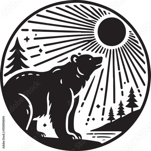 Bear and sun vector silhouette