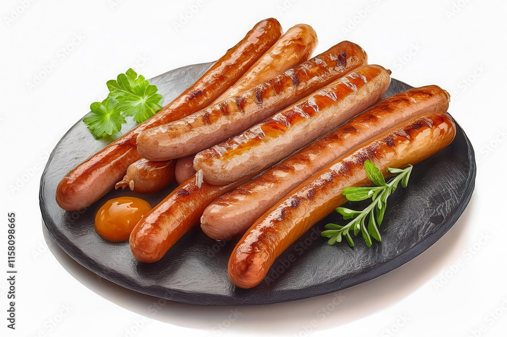 Grilled German Pork Sausages, munich sausage, isolated on white background. Grilled German Pork Sausages, munich sausage, isolated on white background.