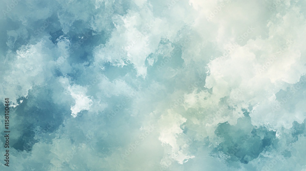 Abstract Digital Background with Soft Clouds in Shades of Blue and Green, Ideal for Design Projects, Textures, and Modern Aesthetics