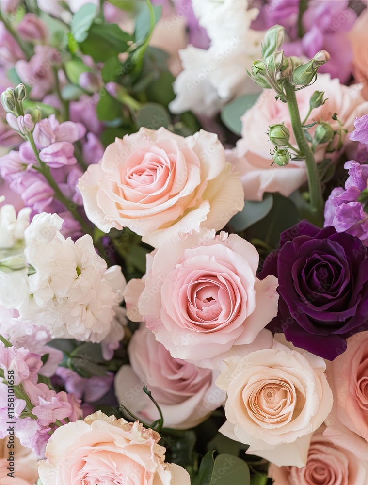 Pink Roses and Purple Flowers Bouquet Pink Roses and Purple Flowers Bouquet