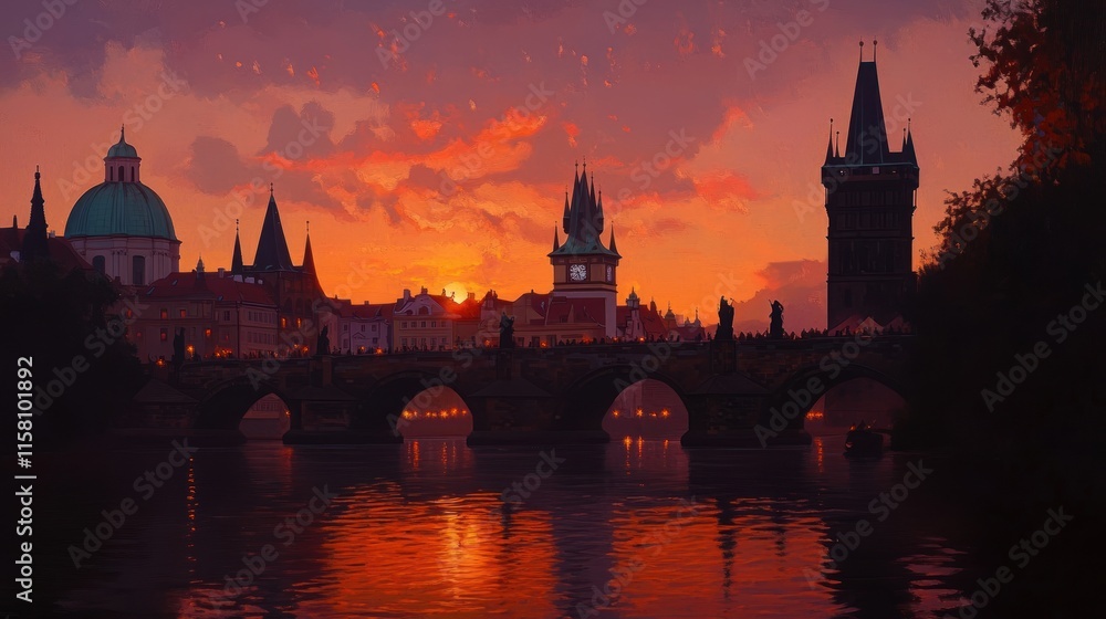Sunrise over Prague's Charles Bridge and Old Town. Sunrise over Prague's Charles Bridge and Old Town.