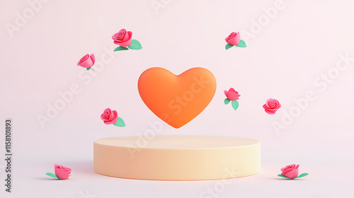 Love in the air valentine's day heart with roses whimsical setup soft pink background romantic atmosphere
