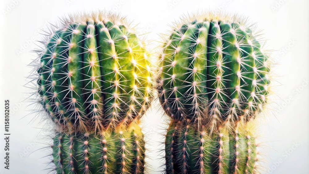 Naklejka premium Double Exposure Cactus Photography: Surreal Desert Plants on White Background