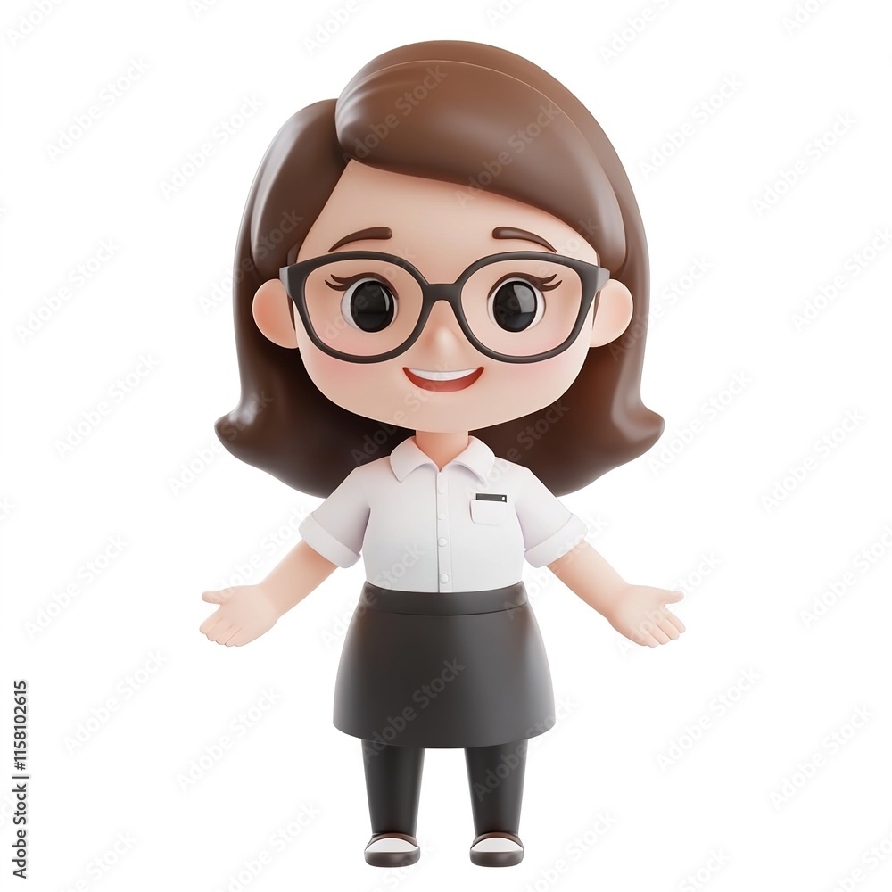 3D Cute Event Coordinator, Happy and Smiling, Isolated on White Background 3D Cute Event Coordinator, Happy and Smiling, Isolated on White Background