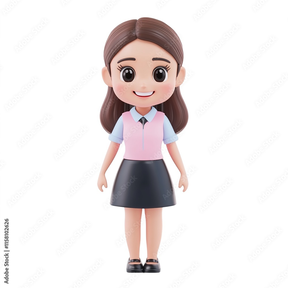 3D Cute Event Coordinator, Happy and Smiling, Isolated on White Background