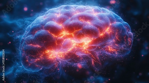 Glowing Human Brain, Abstract Neural Network, Artificial Intelligence Concept