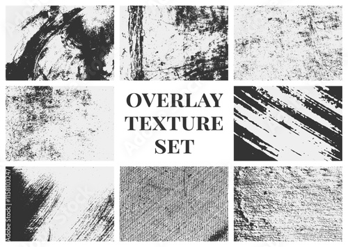 Collection of grunge overlay textures set with rough scratches, old damage, and distressed grain. Perfect for adding an aged, worn look to artwork.