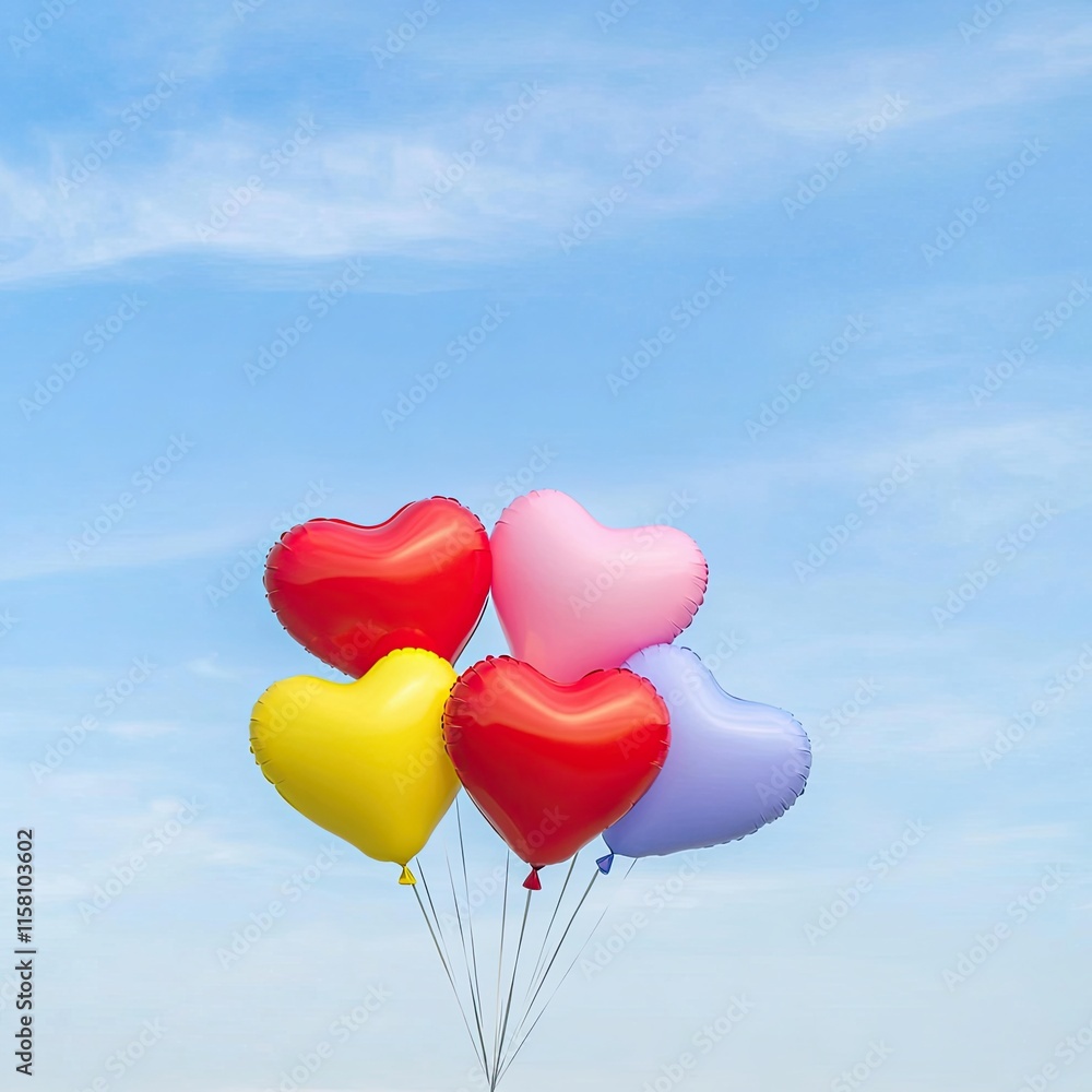 Heart shaped balloons against a blue sky Heart shaped balloons against a blue sky