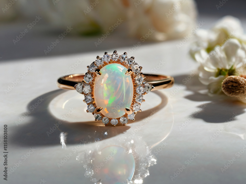 A timeless piece of jewelry with a central white opal A timeless piece of jewelry with a central white opal