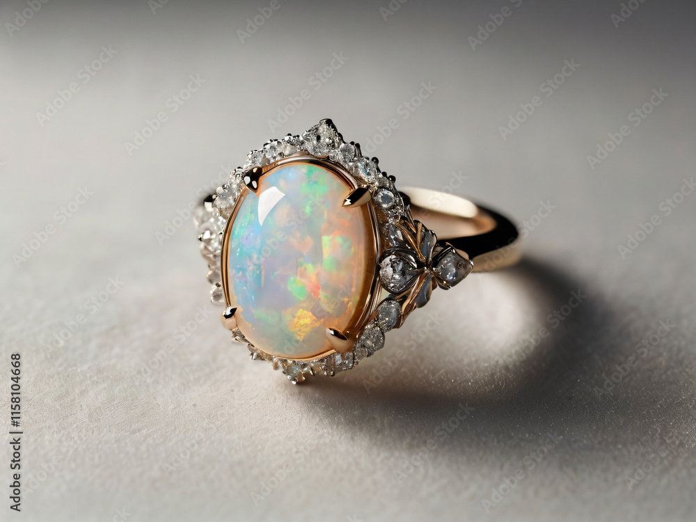 A timeless piece of jewelry with a central white opal A timeless piece of jewelry with a central white opal