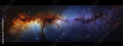 Stunning cosmic nebula with vibrant colors and intricate details, perfect for astronomy and space-themed designs, panoramic background material in HD.