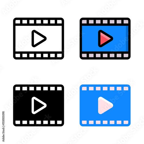 Video gallery icon set. Suitable for video player app ui ux. Multimedia video player.