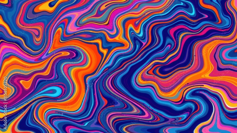 A vibrant, swirling kaleidoscope of bright blues, oranges, pinks, yellows, reds, and purples, with dynamic wavy lines that dance across the frame A vibrant, swirling kaleidoscope of bright blues, oranges, pinks, yellows, reds, and purples, with dynamic wavy lines that dance across the frame