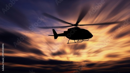 Helicopter Silhouette in Night Sky During Rescue Operation