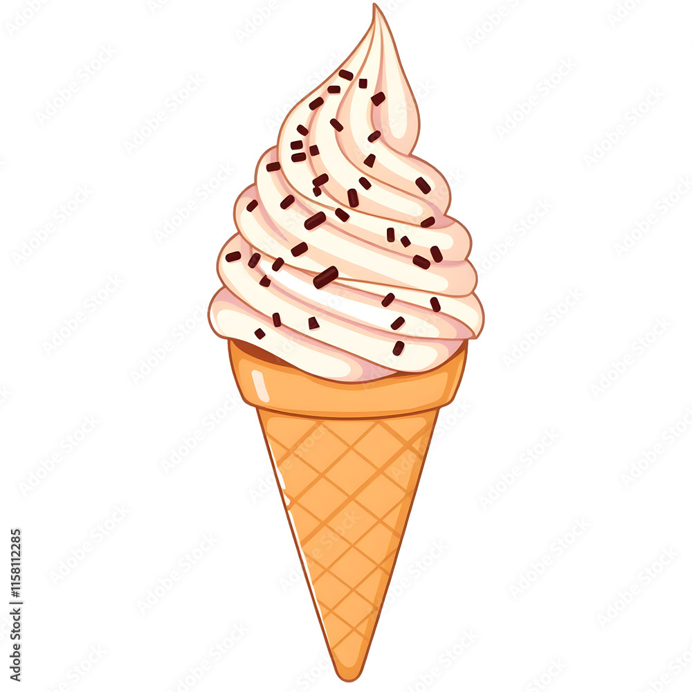 Illustration of A cone of soft-serve ice cream with chocolate sprinkles. png isolated background. transparent background. Illustration of A cone of soft-serve ice cream with chocolate sprinkles. png isolated background. transparent background.