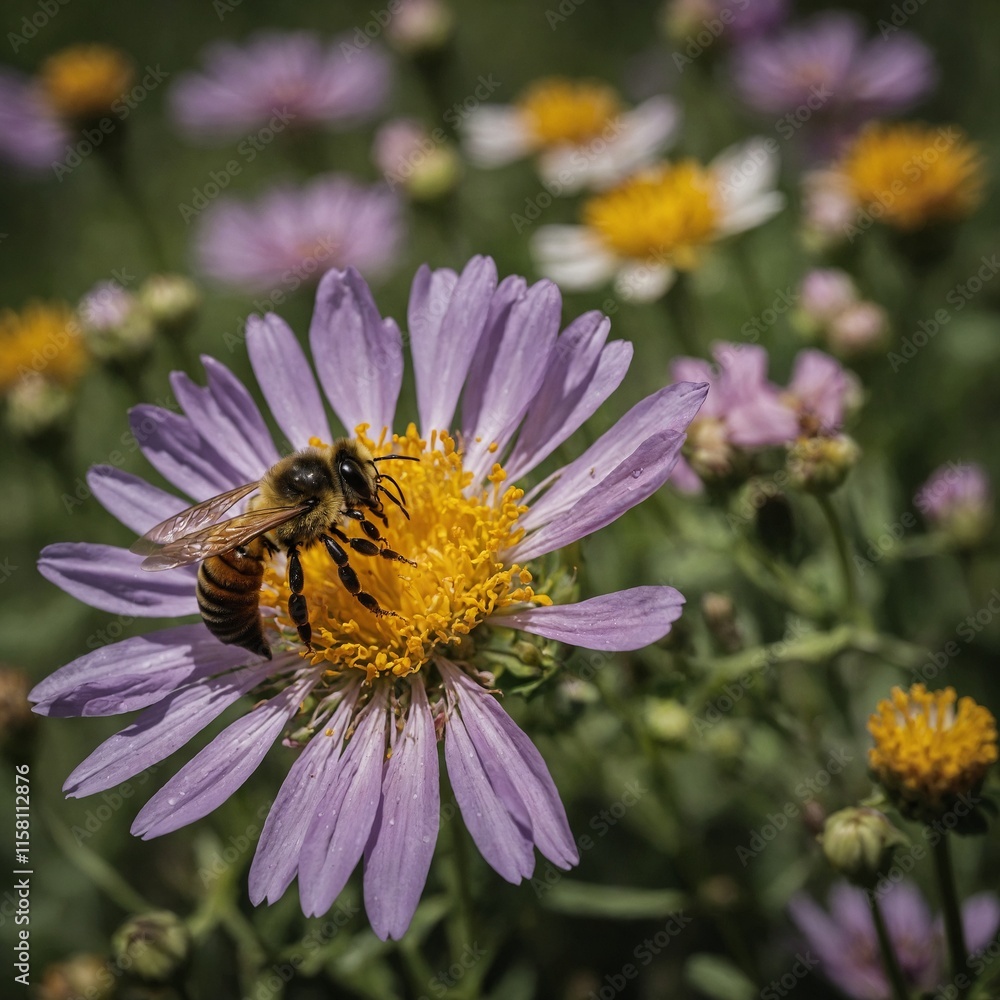 Show a bee pollinating a flower. Show a bee pollinating a flower.
