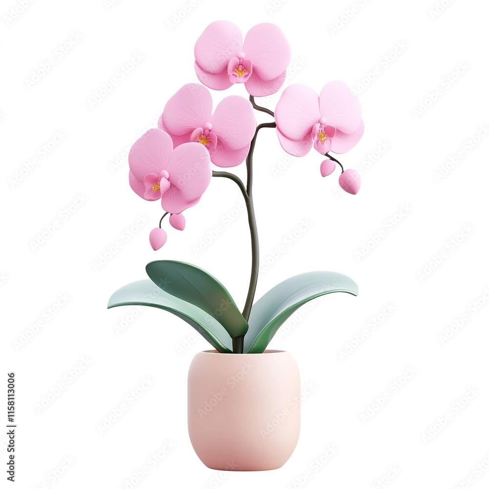3D Matte Orchid Icon in Pink, Minimalist Poly Clay Design, Isolated on White Background 3D Matte Orchid Icon in Pink, Minimalist Poly Clay Design, Isolated on White Background