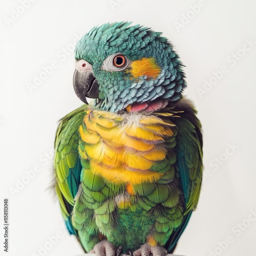 A vibrant blue-crowned conure parrot. photo