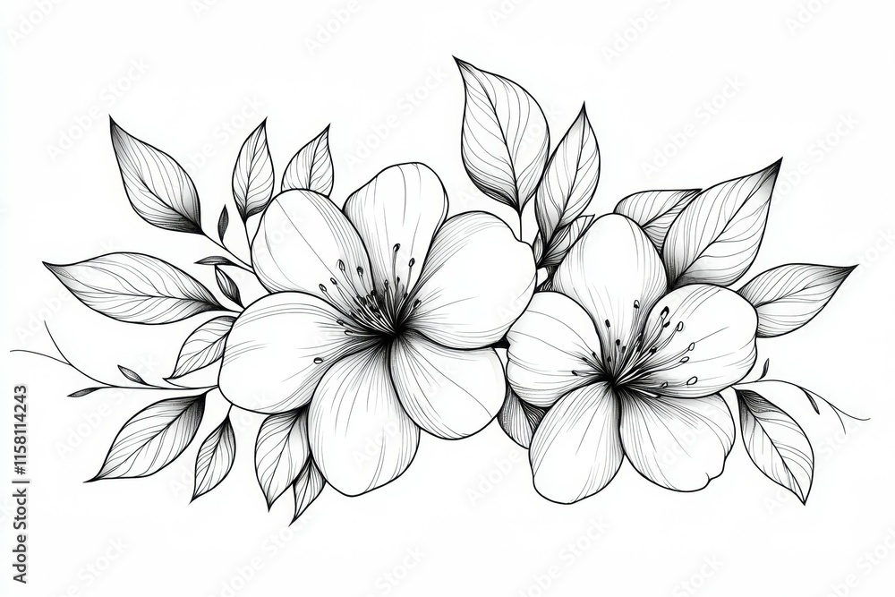 Obraz premium A drawing of two flowers with leaves in between