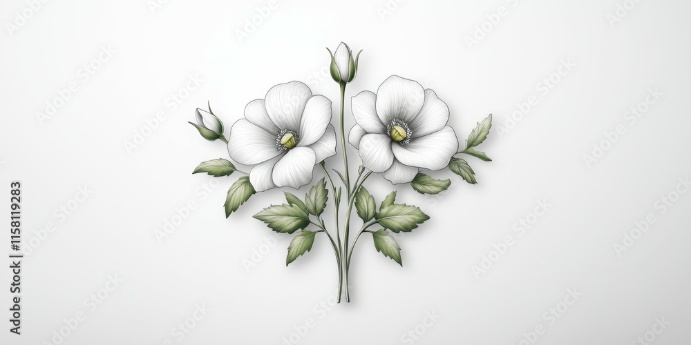 Fototapeta premium A white flower with green leaves is the main focus of the image