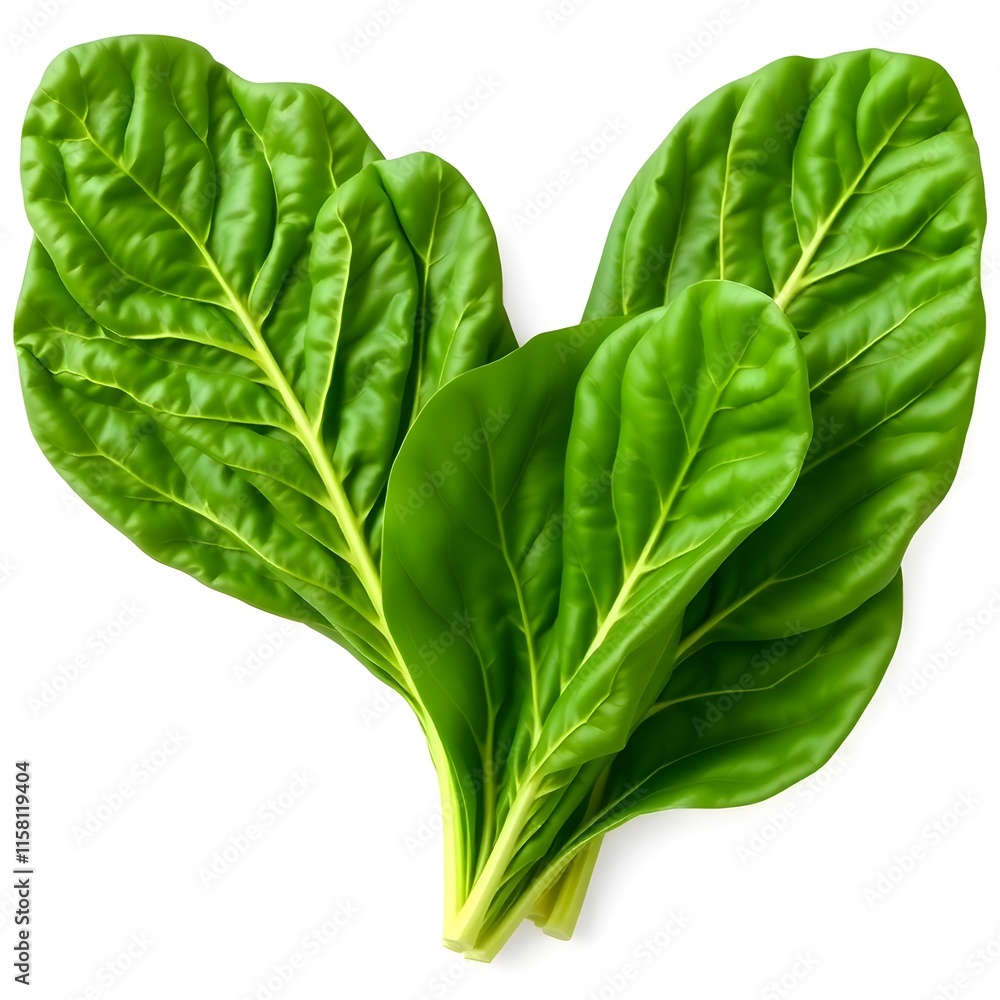 Fototapeta premium Healthy Green Collard Greens on White Background with Cut Out Style