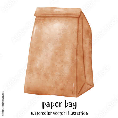 Paper bag in watercolor style, eco bag, reuse vector illustration